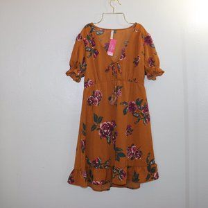 Xhileration Mustard Yellow Floral Dress - Size XS - NWT